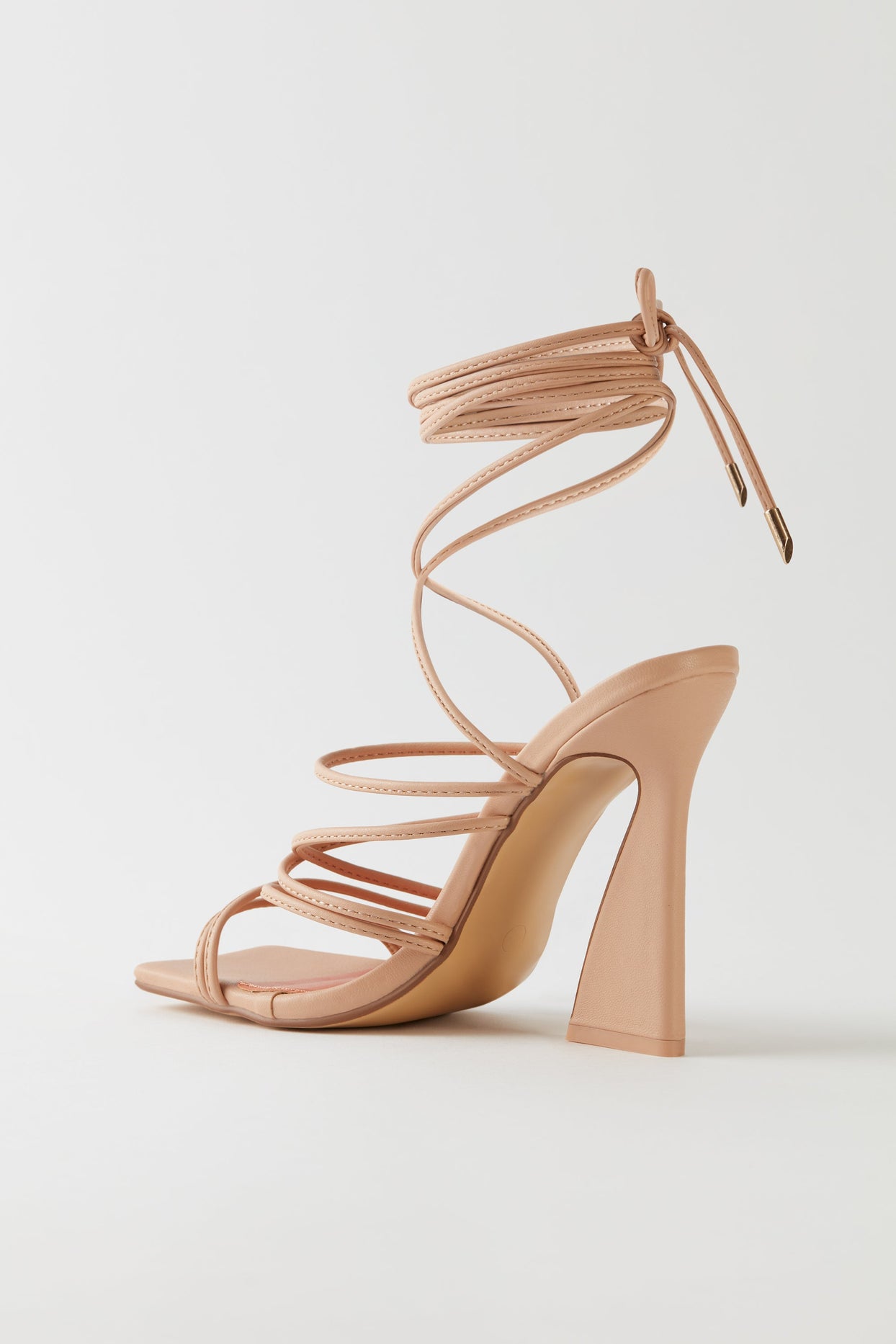 Leatherette Lace Up Heels in Nude