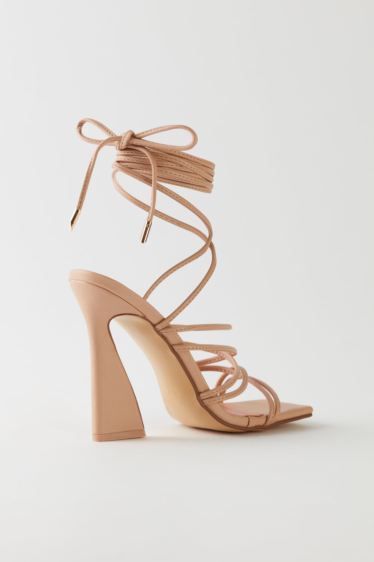 Leatherette Lace Up Heels in Nude